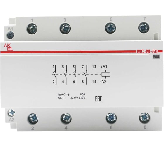 Контактор модульный AKEL ВА47-МС-М-3-50-40 3 модуля 4NO/50A/230VAC 401242