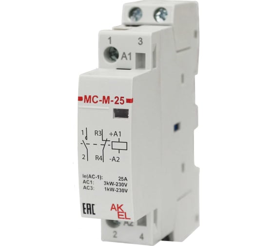 Контактор модульный Akel ВА47-МС-М-1-25-11 1 модуль 1NO+1NC/25A/230VAC 401205
