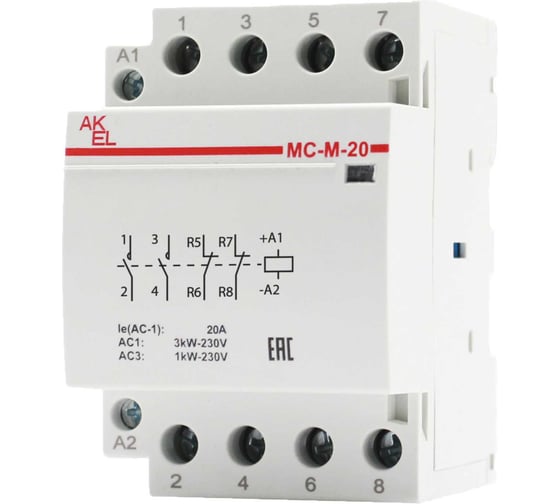 Контактор модульный Akel ВА47-МС-М-2-20-22 2 модуля 2NO+2NC/20A/230VAC 401212