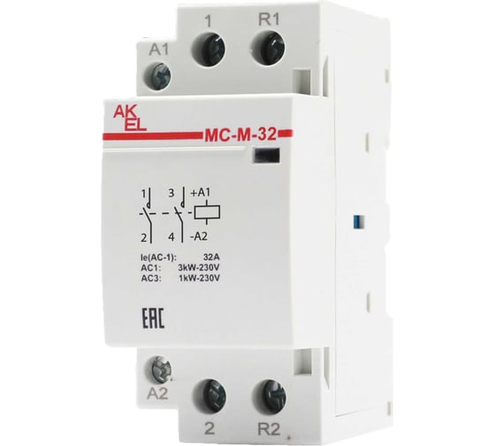 Контактор модульный Akel ВА47-МС-М-2-32-20 2 модуля 2NO/32A/230VAC 401217