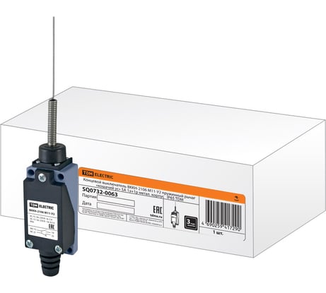 Концевой выключатель TDM ELECTRIC ВККН-2106М11-У2 пружинный рычаг «кошачий ус» 5А 1з+1р металлический корпус IP65 SQ0732-0063