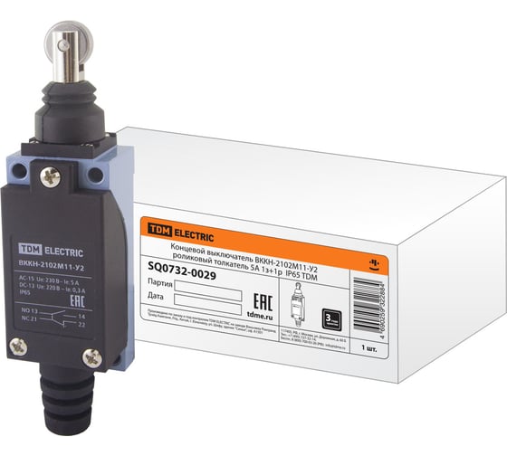Концевой выключатель TDM ВККН-2102М11-У2 роликовый толкатель 5А 1з+1р IP65 SQ0732-0029