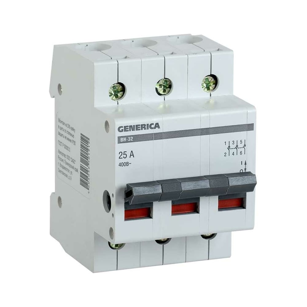 Выключатель нагрузки (мини-рубильник) GENERICA ВН-32 3Р 25А MNV15-3-025 ...