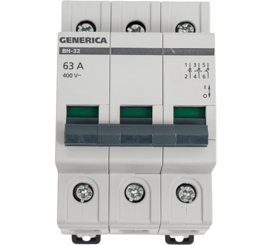 Выключатель нагрузки (мини-рубильник) GENERICA ВН-32 3Р 63А MNV15-3-063 1
