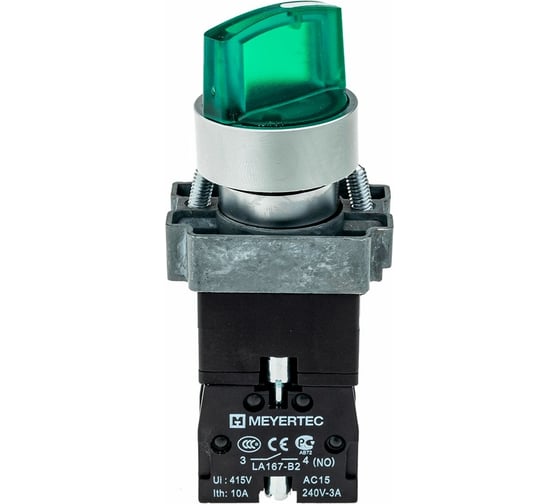 Переключатель MEYERTEC с LED подсветкой, 220V AC/ DC, зеленый, металл MTB2-BK3363 арт. 00000079375