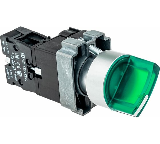 Переключатель MEYERTEC с LED подсветкой, 220V AC/ DC, зеленый, металл MTB2-BK3363 арт. 00000079375