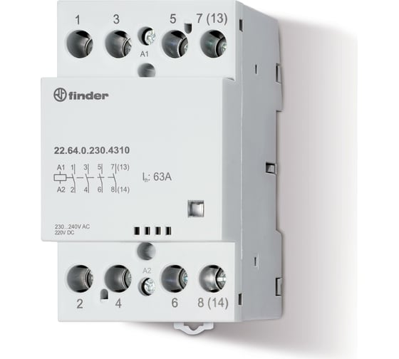 Модульный контактор Finder, 4но; контакта 63а = 24в Ac/Dc; - Agsno2 - уп. с 1 конт., 226400244310PAS 1