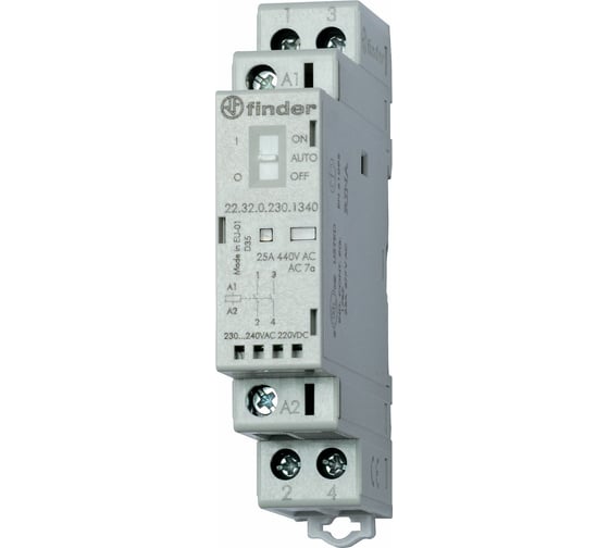 Модульные контакторы Finder, 2 no; переключ. авто-вкл-выкл + мех. инд. + LED, 223200121340 1