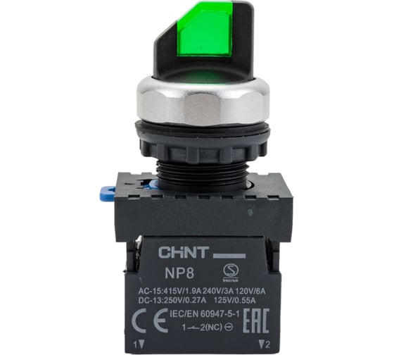 Переключатель CHINT с подсветкой NP8-11XD/213 2 полож. 1НО+1НЗ зел. AC 110В-230В(LED) 667149