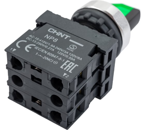 Переключатель CHINT с подсветкой NP8-11XD/213 2 полож. 1НО+1НЗ зел. AC 110В-230В(LED) 667149