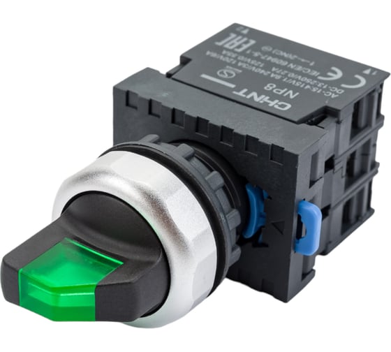 Переключатель CHINT с подсветкой NP8-11XD/213 2 полож. 1НО+1НЗ зел. AC 110В-230В(LED) 667149