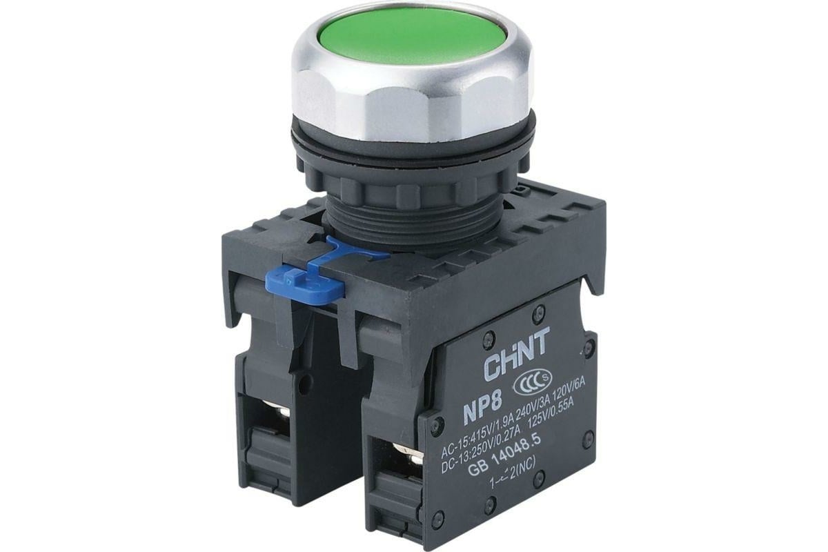 Кнопка управления CHINT NP8-11BN/3 без подсветки зеленая 1НО+1НЗ IP65 ...