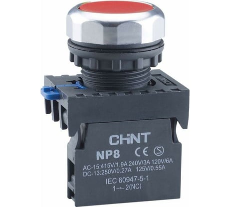 Кнопка управления CHINT NP8-01BN/4 без подсветки красная 1НЗ IP65 (R) 667231