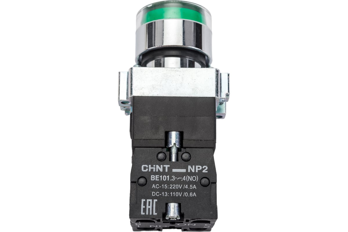 Кнопка управления CHINT NP2-BW3365 1НО+1НЗ зеленая AC/DC 230В(LED) IP40 ...