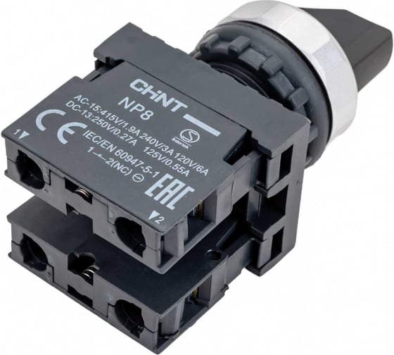 Переключатель CHINT без подсветки NP8-11X/212 2 полож. с фиксацией черный 1НО+1НЗ IP65 (R) 578129