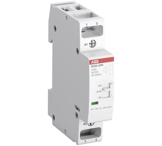 Контактор ABB EN20-20N-06 модульный с ручным управлением (20А АС-1, 2НО), катушка 230В AC/DC 1SBE122111R0620