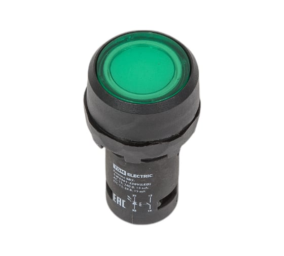 Кнопка TDM ELECTRIC SB7-CW3361-220V(LED) (диаметр 22 мм; 1з; зеленая) SQ0746-0025