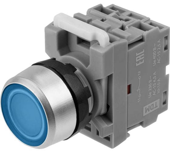 Кнопка TDM ELECTRIC MP1-21L(LED) (в сборе; диаметр 22 мм; 220В; 1з+1р; синяя) SQ0747-0016