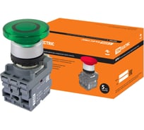 Грибовидная кнопка TDM ELECTRIC МРМ1-11G(LED) (в сборе; диаметр 40 мм; 24B; 1з+1р; зеленая) SQ0747-0032