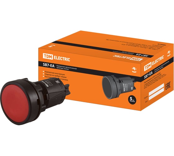 Кнопка TDM SB7-EA45 с возвратом, 1НО+1НЗ, d22 мм, красная, IP40 SQ0746-0022 1