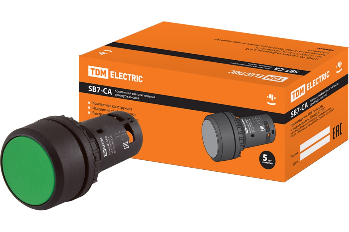 Кнопка TDM sb7-ca35 d22мм 1з+1р зеленая SQ0746-0011 - выгодная цена ...