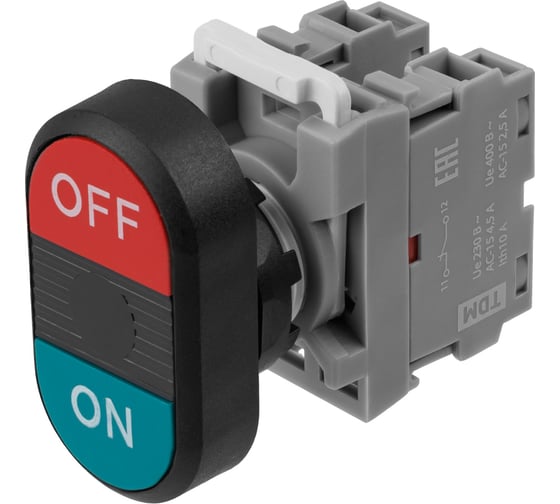 Кнопка TDM ELECTRIC двойная mpd3-11в (зеленая/красная) в сборе d22мм (on/off) SQ0747-0044
