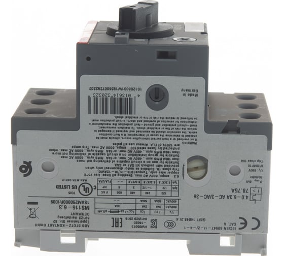 Автоматический выключатель защиты двигателя ABB MS-116-6.3 50kA 1SAM250000R1009