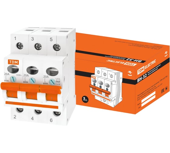 Выключатель нагрузки мини-рубильник TDM ELECTRIC ВН-32 3P 20A SQ0211-0022