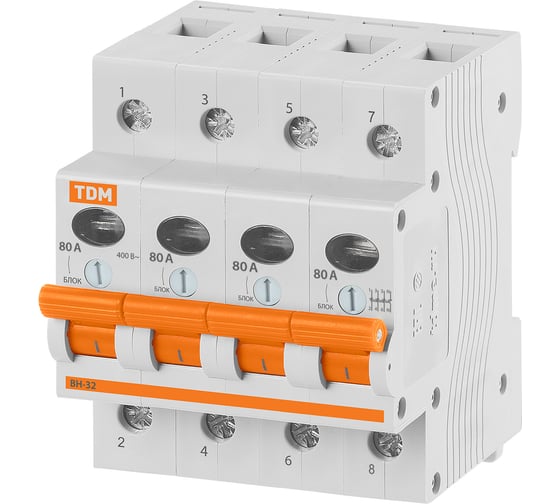 Выключатель нагрузки мини-рубильник TDM ELECTRIC ВН-32 4P 80A SQ0211-0038