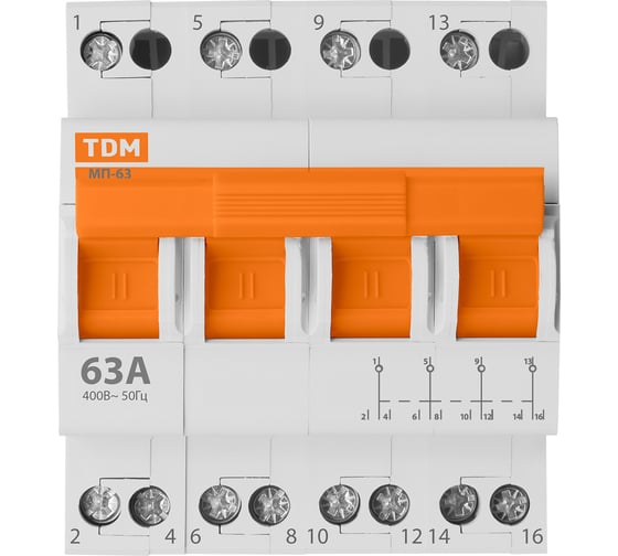 Модульный трехпозиционный переключатель TDM МП-63 4P 63А SQ0224-0036