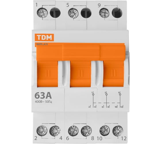 Модульный трехпозиционный переключатель TDM МП-63 3P 63А SQ0224-0027