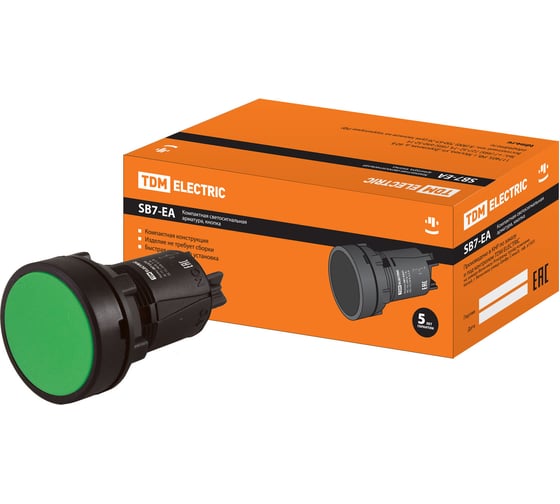 Кнопка TDM SB7-EA35 с возвратом, 1НО+1НЗ, d22 мм, зеленая, IP40 SQ0746-0021 1