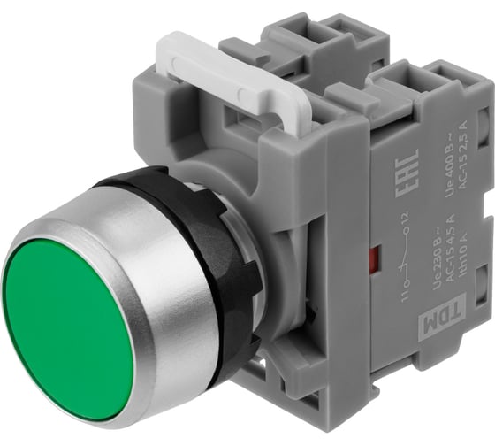 Кнопка с фиксацией TDM ELECTRIC MP2-20G в сборе d22мм 1з+1р зеленая SQ0747-0008