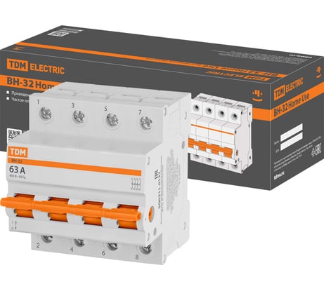 Выключатель нагрузки TDM ELECTRIC (мини-рубильник) ВН-32 4P 63A Home Use SQ0211-0137