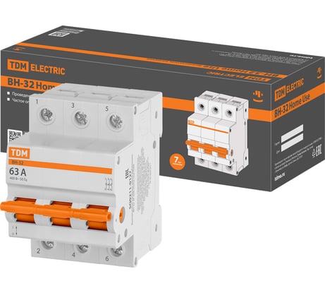 Выключатель нагрузки TDM ELECTRIC (мини-рубильник) ВН-32 3P 63A Home Use SQ0211-0127