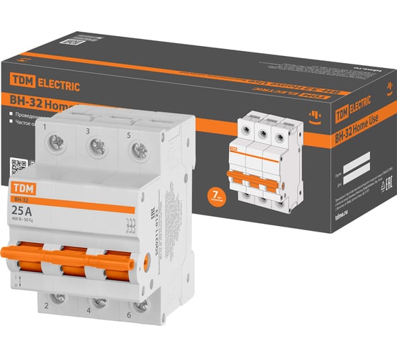 Выключатель нагрузки TDM ELECTRIC (мини-рубильник) ВН-32 3P 25A Home Use SQ0211-0123