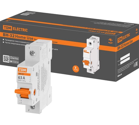 Выключатель нагрузки TDM ELECTRIC (мини-рубильник) ВН-32 1P 63A Home Use SQ0211-0107