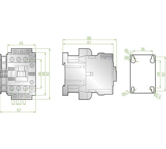 3-полюсный силовой контактор Sigma Elektrik 1NO+1NC с двойной катушкой 5.5кВ SCG012230