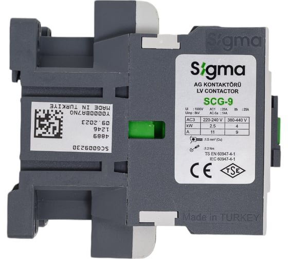 3-полюсный силовой контактор Sigma Elektrik 1NO+1NC с двойной катушкой 4кВ SCG009230