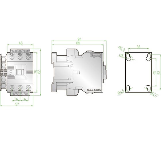 3-полюсный силовой контактор Sigma Elektrik 1NO+1NC с двойной катушкой 18,5кВ SCG040230