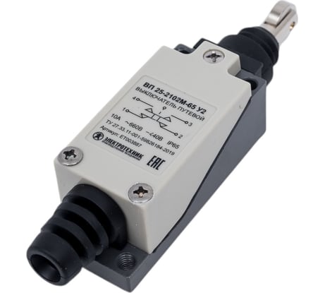 Путевой выключатель Электротехник ВП 25-2102М-65 У2, толкатель с роликом, 1з и 1р, безинерционный, 21x56 мм, 3А, IP65 ET003887