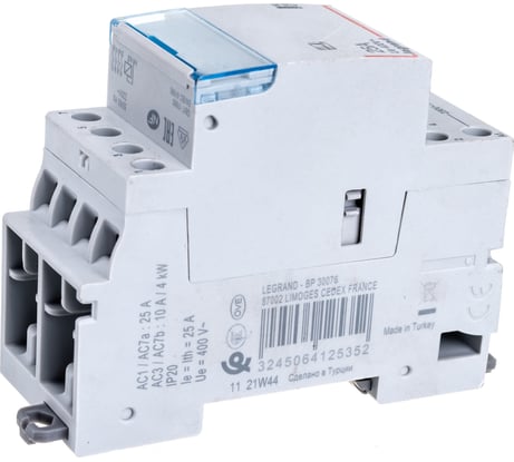 Контактор Legrand CX³ 4П 400 В~ с катушкой 230 В~ 25 A 4 Н.О. 2 модуля 412535