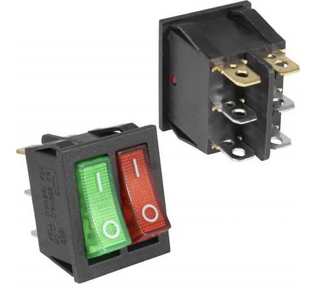 Клавишный переключатель Pro Legend ON-OFF, 2 клавиши, красная и зеленая, 6 контактов, подсветка PL2430