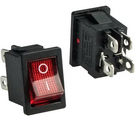 Клавишный переключатель Pro Legend ON-OFF, 4 контакта, черный, красная кнопка, подсветка PL2412