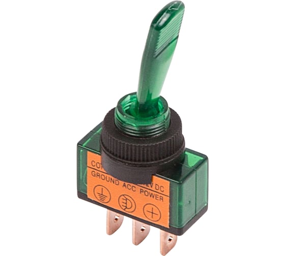 Тумблер REXANT 12v 20а (3c) on-off однополюсный с зеленой подсветкой (asw-13d) 36-4373 1