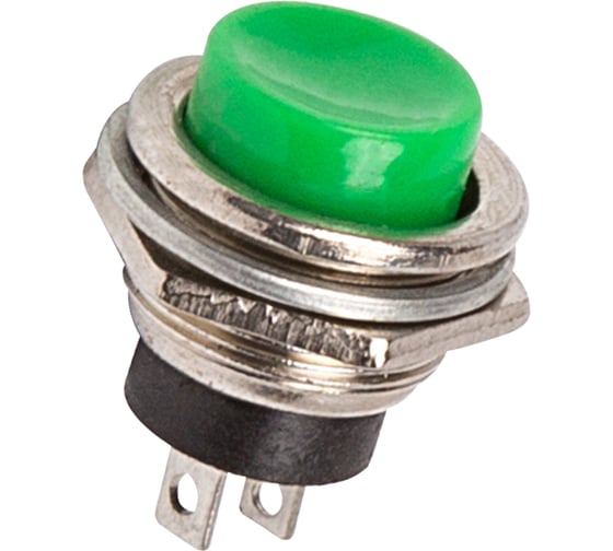 Выключатель-кнопка REXANT металл 250v 2а (2с) off-(on) d16.2 зеленая (rwd-306) 36-3353