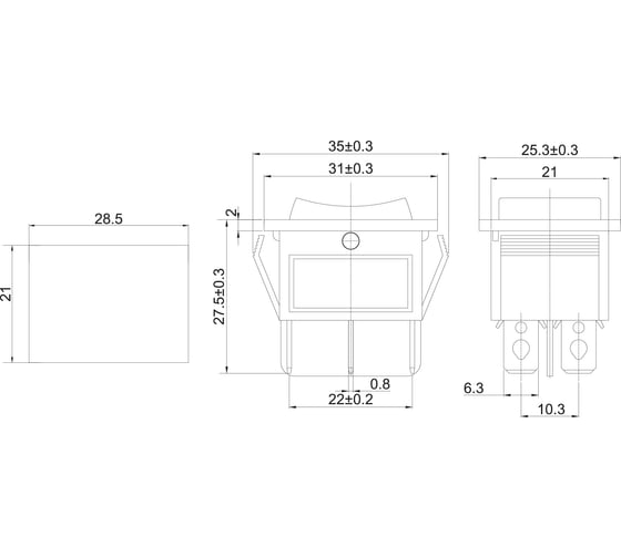 Клавишный переключатель REXANT 250v 15а (6с) (on)-off-(on) черный с нейтралью б/фикс (rwb-508, sc-767) упаковка 10 шт 36-2375