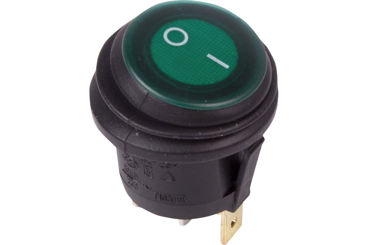 Клавишный выключатель REXANT круглый 250v 6а (3c) on-off зеленый с .