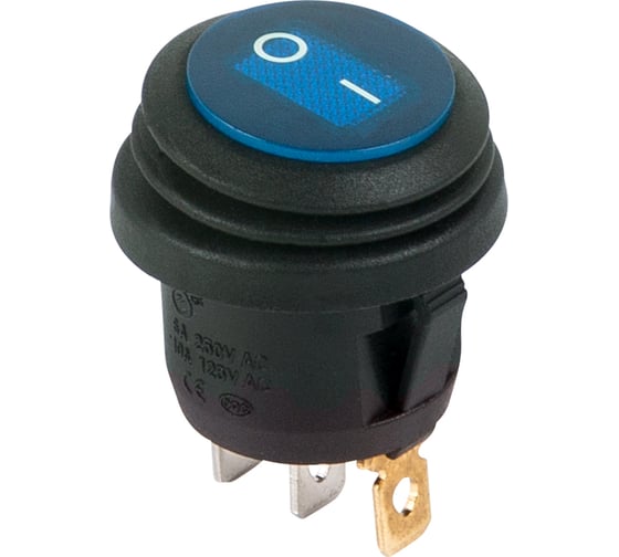 Клавишный круглый выключатель REXANT 250v 6а (3c) on-off синий с подсветкой влагозащита 36-2596 1
