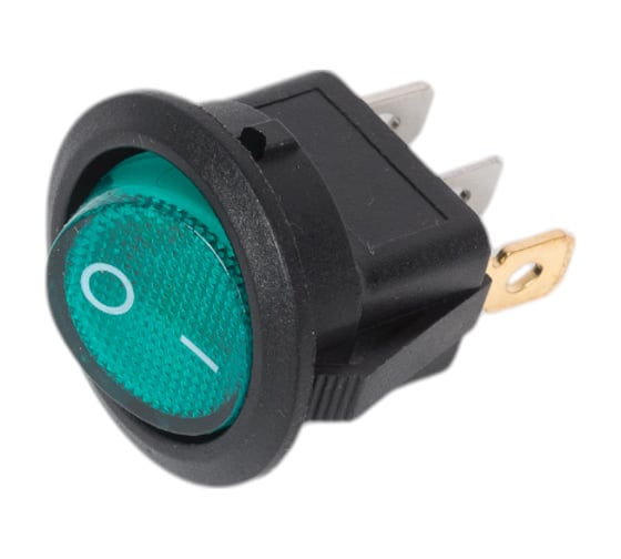 Клавишный круглый выключатель REXANT 12v 20а (3с) on-off зеленый с подсветкой (rwb-214) 10 шт 36-2588